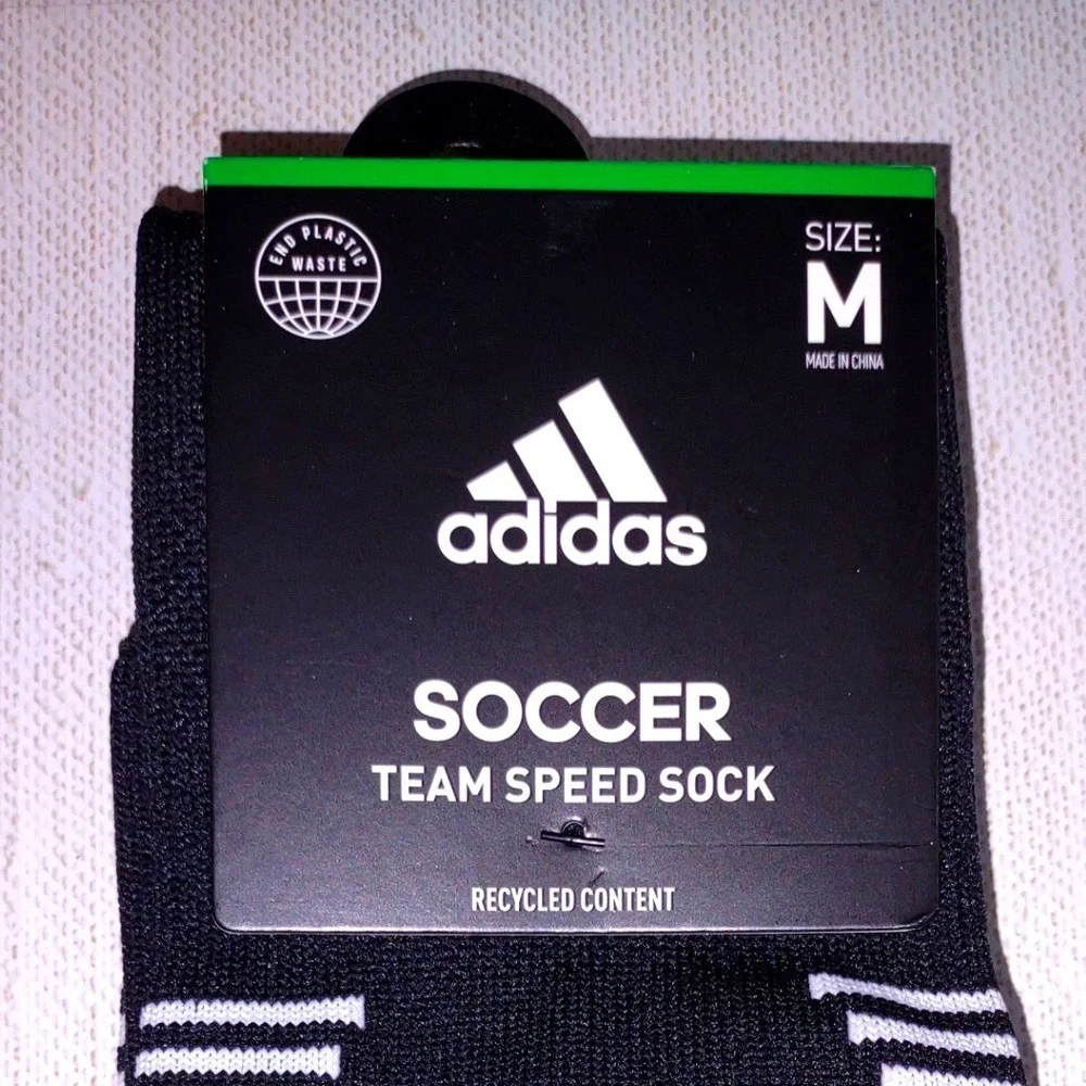 Adidas Soccer Team Speed Sock Black White Medium - Made‎ with Recycled Polyester